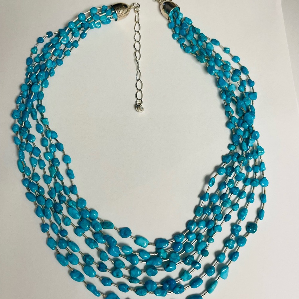 Jay King DTR Liquid Sterling Silver Blue Turquoise Multi Strands Necklace. - Picture 7 of 7